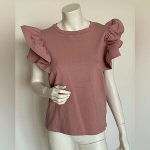 Women's Ruffled Sleeve Top, antique pink, Italy, cotton stretch, size S/M.